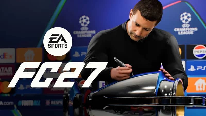 Musiala conduciendo el balón en Champions League — EA Sports FC 27