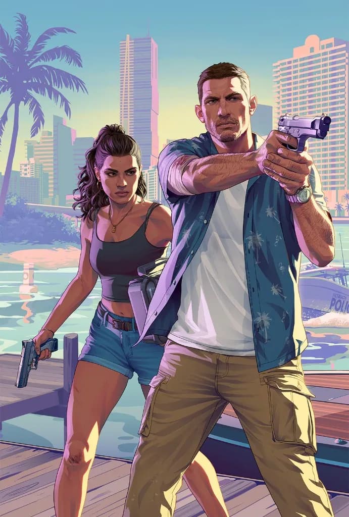 Jason y Lucia en el muelle de Vice City
